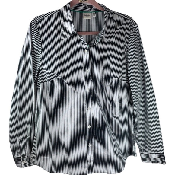 Rafaella Weekend Button Top Black White Stripes Woman XL Long Sleeves Collared - Picture 1 of 7